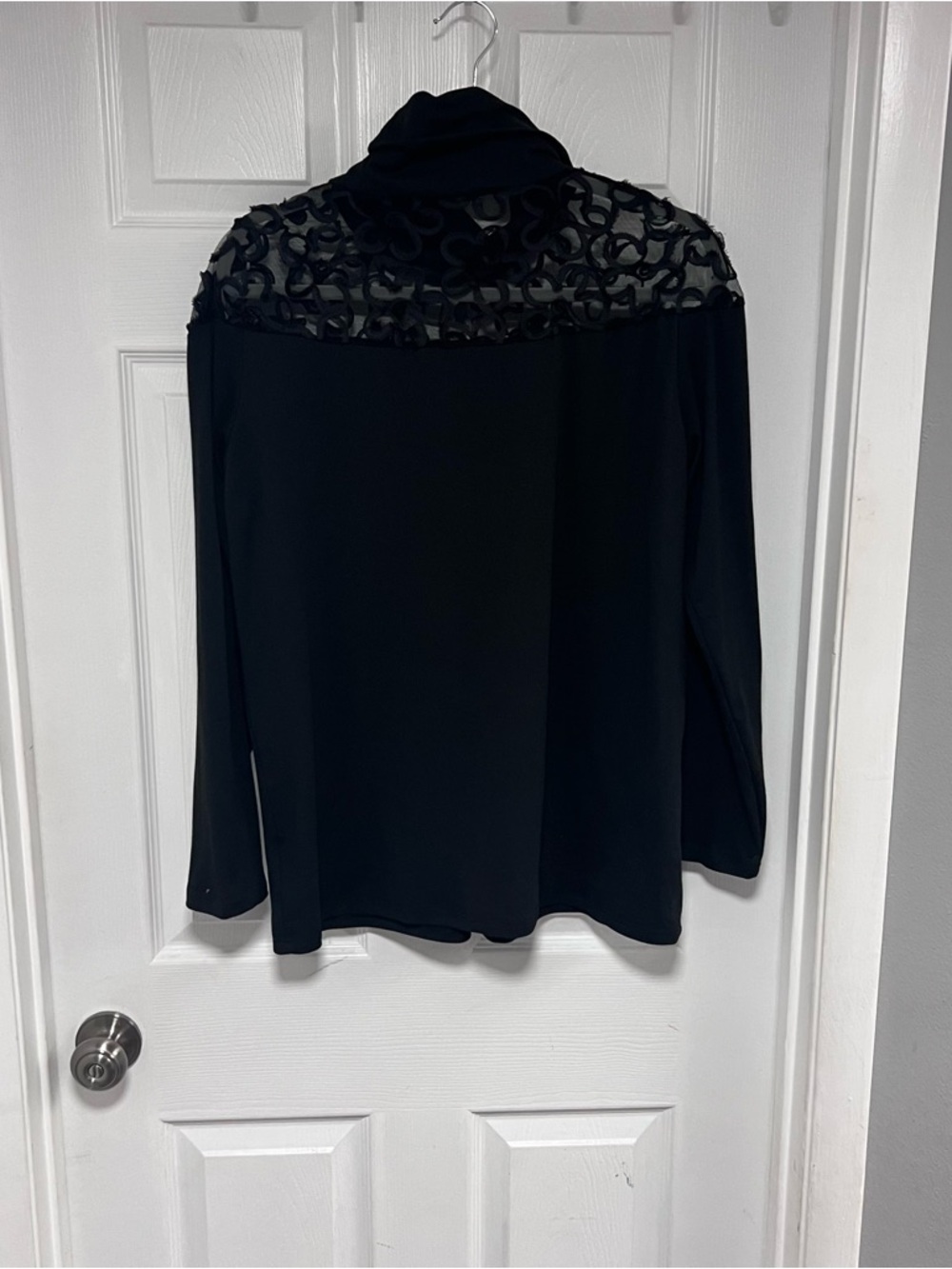 Women's Black Long-Sleeve Turtle Neck Top with Decorative Yoke Size L